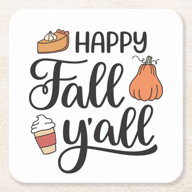 Happy Fall Y'all Square Paper Coaster (Front)