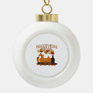 Happy Fall Y'All Steam Train Pumpkin Railroad Ceramic Ball Christmas Ornament