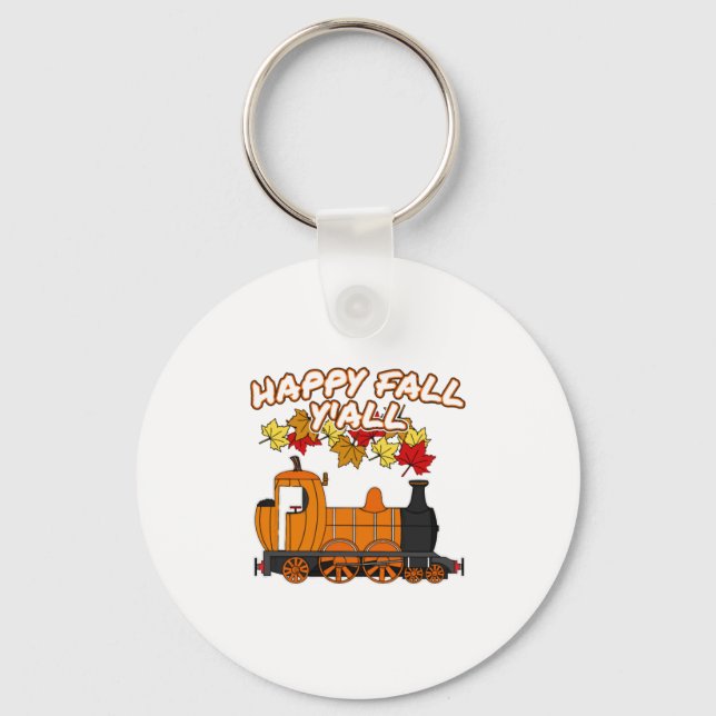 Happy Fall Y'All Steam Train Pumpkin Railroad Key Ring (Front)