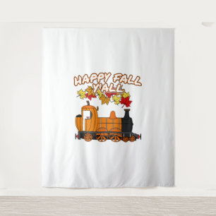 Happy Fall Y'All Steam Train Pumpkin Railroad Tapestry