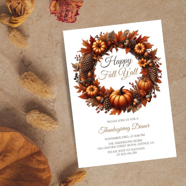 Happy Fall Y'all Thanksgiving Dinner Party  Invitation (Creator Uploaded)