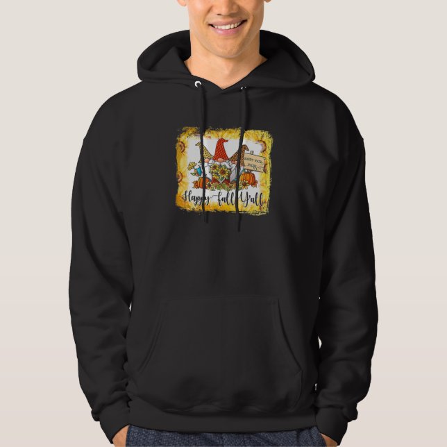 Happy Fall Y'all Three Gnome Leopard Plaid Pumpkin Hoodie (Front)