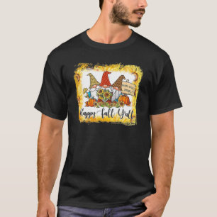 Happy Fall Y'all Three Gnome Leopard Plaid Pumpkin T-Shirt