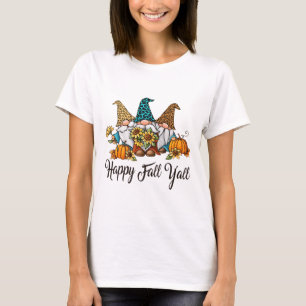 Happy Fall Yall Three Gnomes Leopard Sunflower Gif T-Shirt