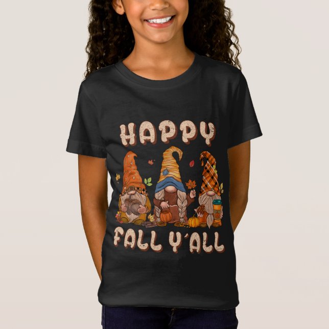 Happy Fall Yall Three Gnomes Leopard Sunflower T-Shirt (Front)