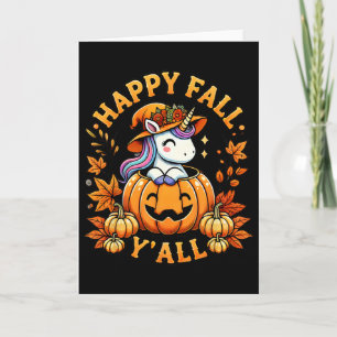 Happy Fall Y'all Unicorn Pumpkin Fall Outfit Thank Card