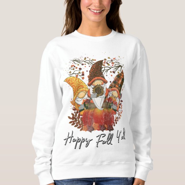 Happy Fall Y'all Women's Garden Gnome Leopard Pump Sweatshirt (Front)