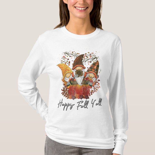 Happy Fall Y'all Women's Garden Gnome Leopard Pump T-Shirt (Front)