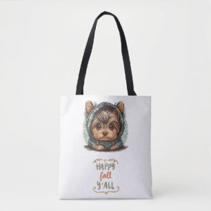 Happy Fall Y'all Yorkshire Terrier Autumn Hoodie Tote Bag