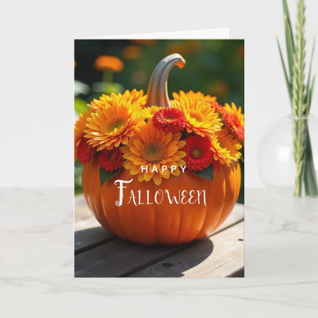 Happy FALLOWEEN Blank Inside Watercolor Pumpkin Card (Front)