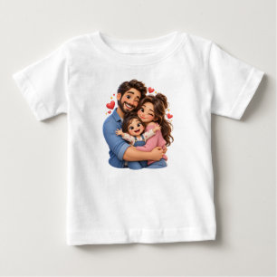 Happy Family Hug – Cute 3D Cartoon Family Design Baby T-Shirt