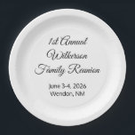 Happy Family Reunion White Paper Plate<br><div class="desc">Family reunions are really special events.  This plate is designed just for that.  Change the style of the letters.  Change the colour of the plate.  You can decide.  Customisable.  By Sharon Lee Hudson.</div>