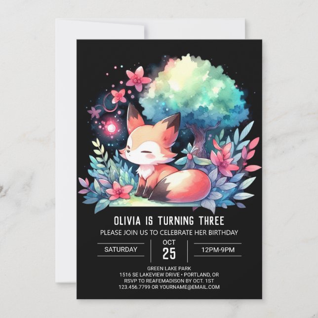 Happy Fantasy Fox Birthday digital  Invitation (Front)