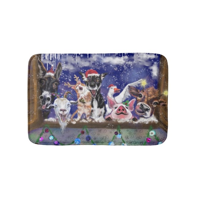 Happy Farm Animals Christmas Bath Mat (Front)
