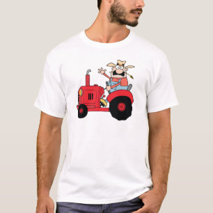 Happy Farmer In Red Tractor Waving A Greeting T-Shirt