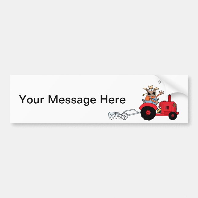 Happy Farmer using a Tractor Bumper Sticker (Front)