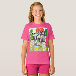 Happy Farmyard Puppies Amids Flowers T-Shirt
