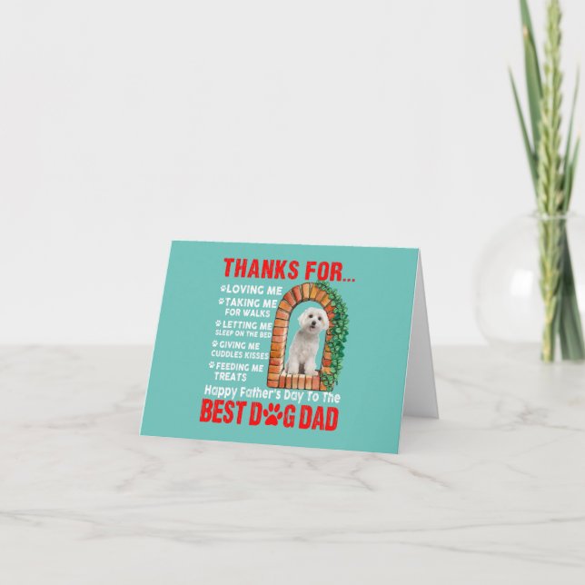  happy fars day best dog dad cute maltese dog  thank you card (Front)