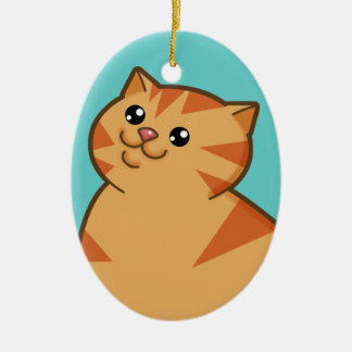 Happy Fat Orange Cat Keepsake Ornament (oval)