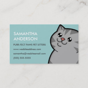 Happy Fat Silver Tabby Personalised Business Cards