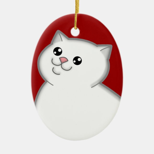 Happy Fat White Cat Keepsake Ornament (Front)