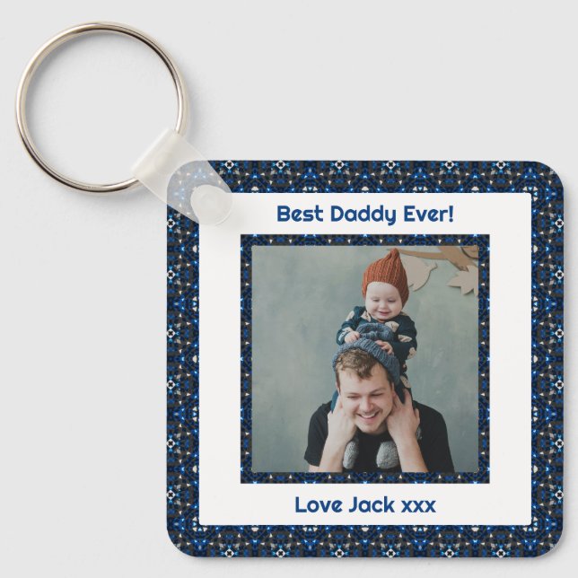 Happy Father’s Day Best Daddy Dad Ever Blue Photo Key Ring (Front)