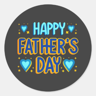 Happy Father’s Day Blue & Gold Heart Typography Classic Round Sticker