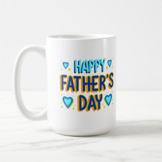 Happy Father’s Day Blue & Gold Heart Typography Coffee Mug
