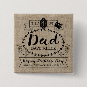 Happy Father’s Day Number 1 One Dad Monogram Log 15 Cm Square Badge