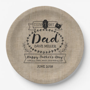 Happy Father’s Day Number 1 One Dad Monogram Log Paper Plate
