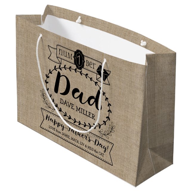Happy Father’s Day Number 1 One Dad Monogram Logo Large Gift Bag (Back Angled)
