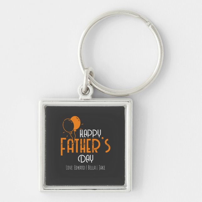 Happy Father’s Day with Orange Balloons & Names Key Ring (Front)