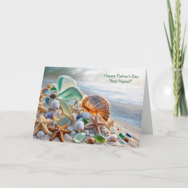 Happy Fathers Custom Name Personalised with Beach Card (Front)