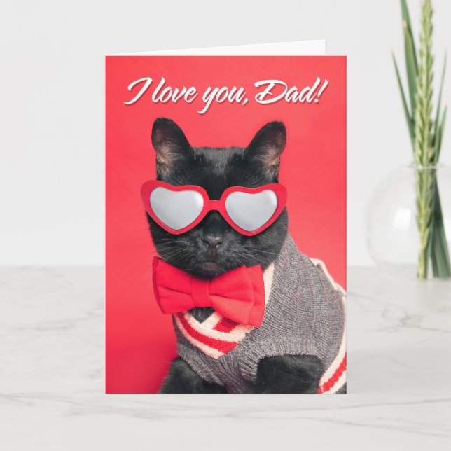 Happy Father's Dad Black Cat in Heat Sunglasses Holiday Card (Front)