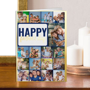 Happy Father's Day 17 Photo Collage Gold Foil Holiday Card