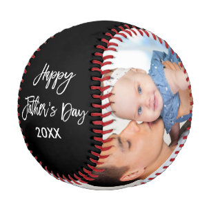 Happy Father's Day 2 Photo Brush Script Blk Baseball