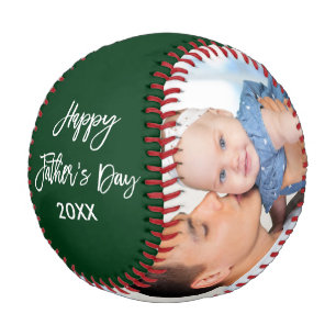 Happy Father's Day 2 Photo Brush Script Green Baseball