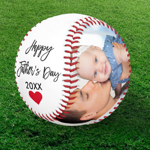 Happy Father's Day 2 Photo Brush Script Heart Baseball