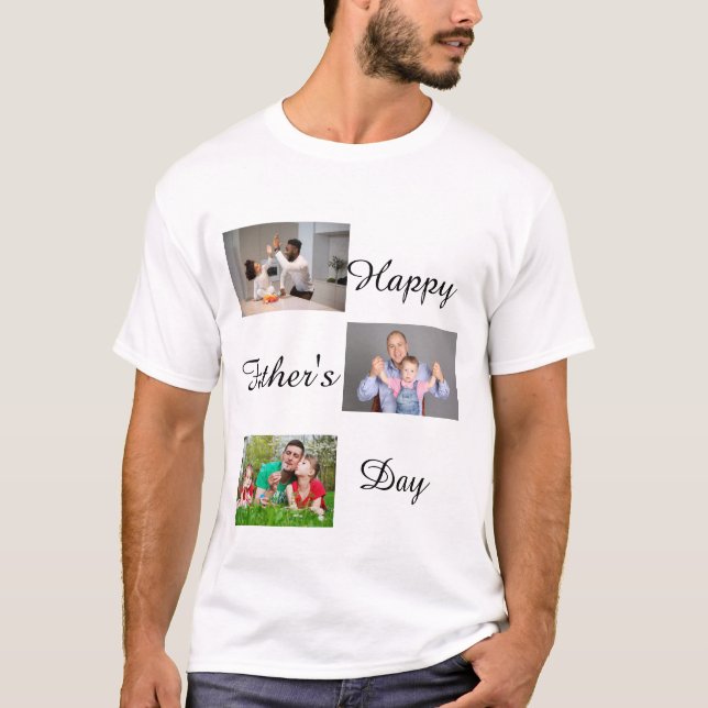 Happy Father's Day 3 Photo Collage personalised T-Shirt (Front)
