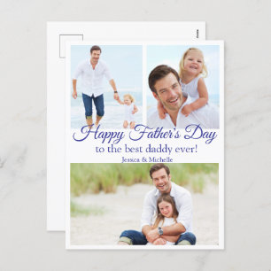 happy fathers day, 3 photos collage modern blue holiday postcard