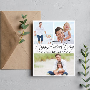 happy fathers day, 3 photos collage simple minimal holiday postcard