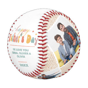 Happy Father's Day 4 Photo Collage Personalised Baseball