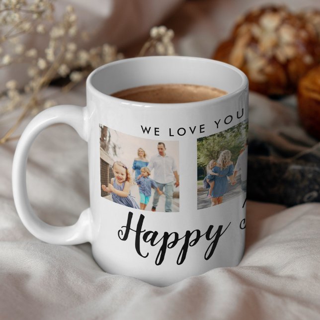 Happy Father's Day 4 Photo Custom Black Message Coffee Mug (Creator Uploaded)