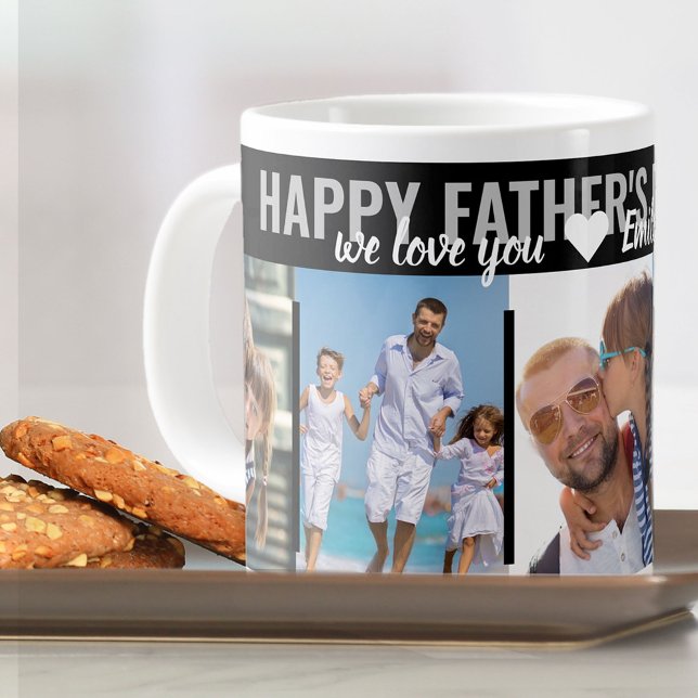 Happy Fathers Day 5 Photo Headline Typography Large Coffee Mug (Creator Uploaded)