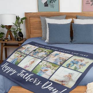 Happy Father's Day 8 Photo Custom Message | Navy Fleece Blanket
