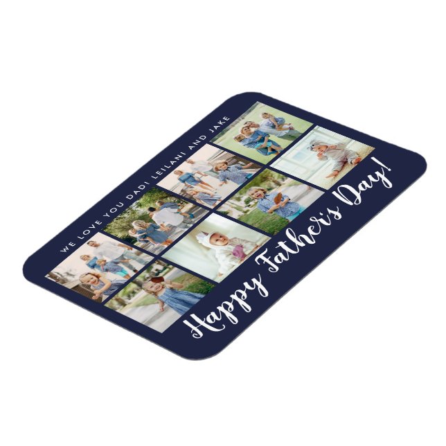 Happy Father's Day 8 Photo Custom Navy Blue Magnet (Left Side)