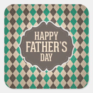 Happy Father's Day Argyle Pattern Square Sticker
