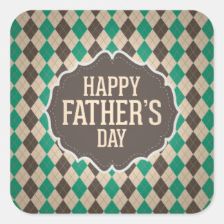 Happy Father's Day Argyle Pattern Square Sticker