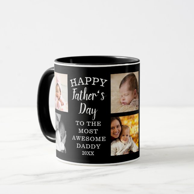 Happy Father's Day Awesome Daddy 8 Photo Black Mug (Front Left)