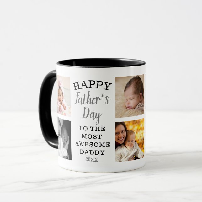 Happy Father's Day Awesome Daddy 8 Photo Collage Mug (Front Left)